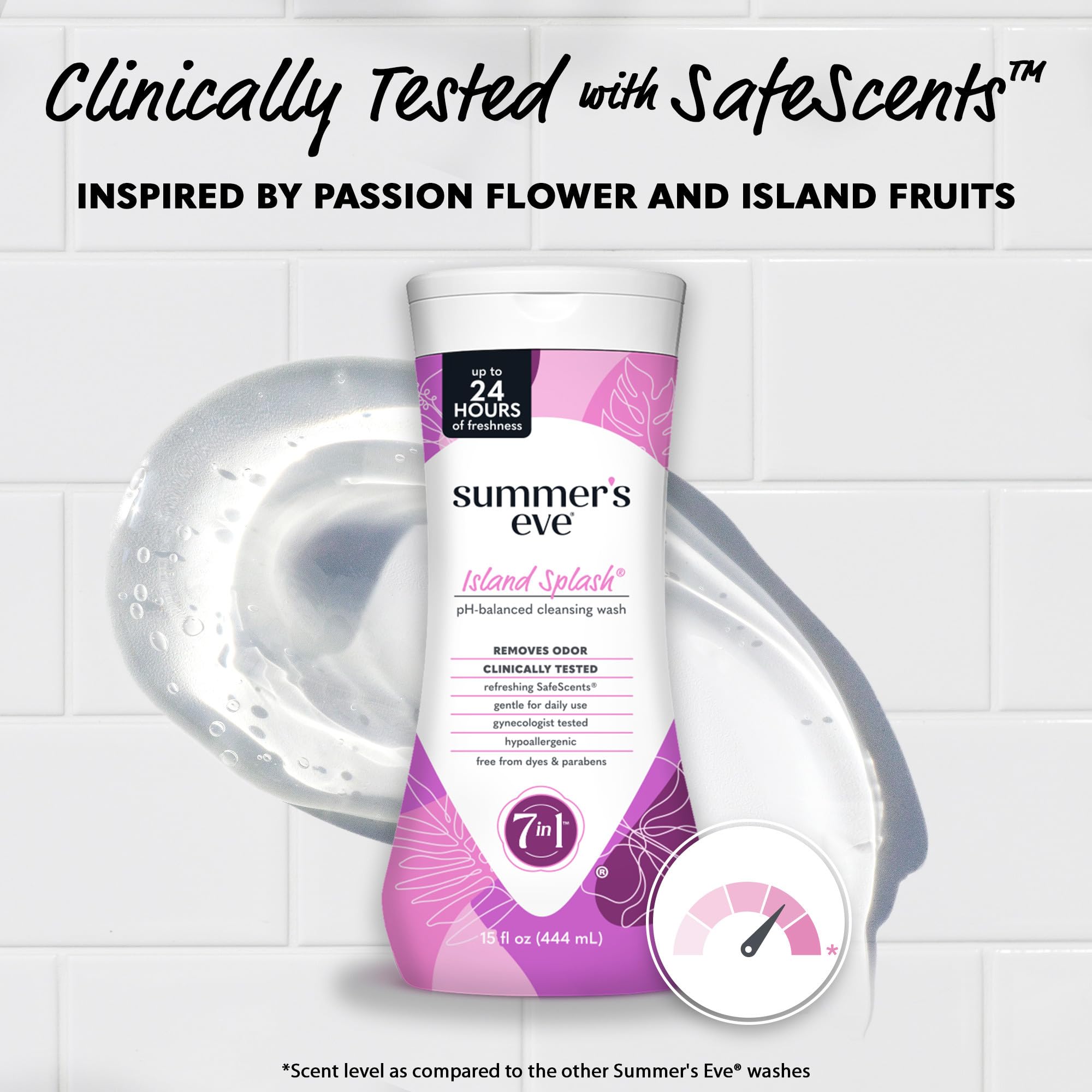 Summer 's Eve Island Splash Refreshing Daily All Over Feminine Body Wash, Removes Odor, Feminine Wash pH Balanced, 15 fl oz, 12