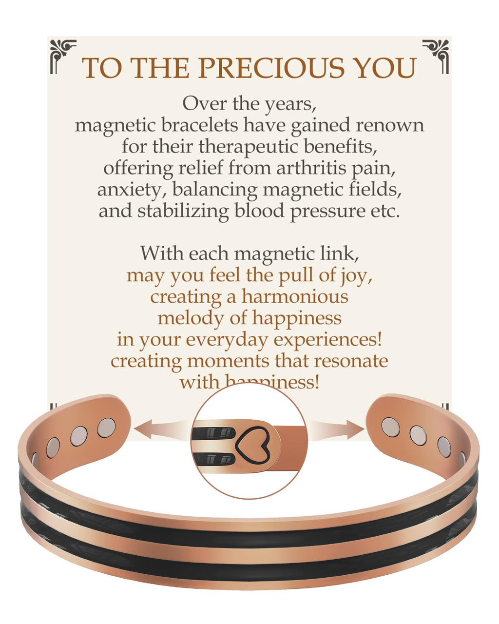 Feraco Copper Bracelet for Men Women, 12X Enhanced Strength Magnetic Bracelet with 3800 Gauss Neodymium Magnets, Pure Copper Cuf