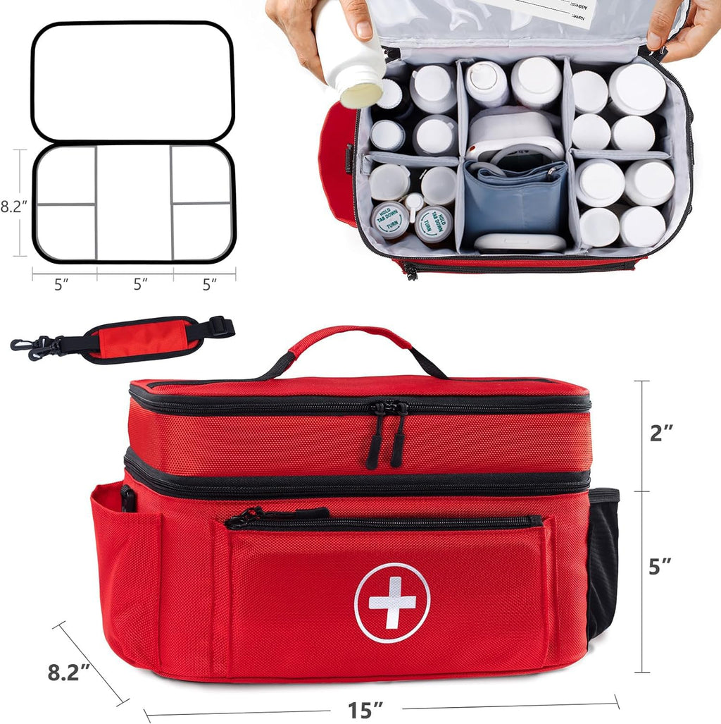 Medicine Organizer and Storage Bag Empty, Family First Aid Box, Pill Bottle Organizer Bag for Emergency Medication, Supplements