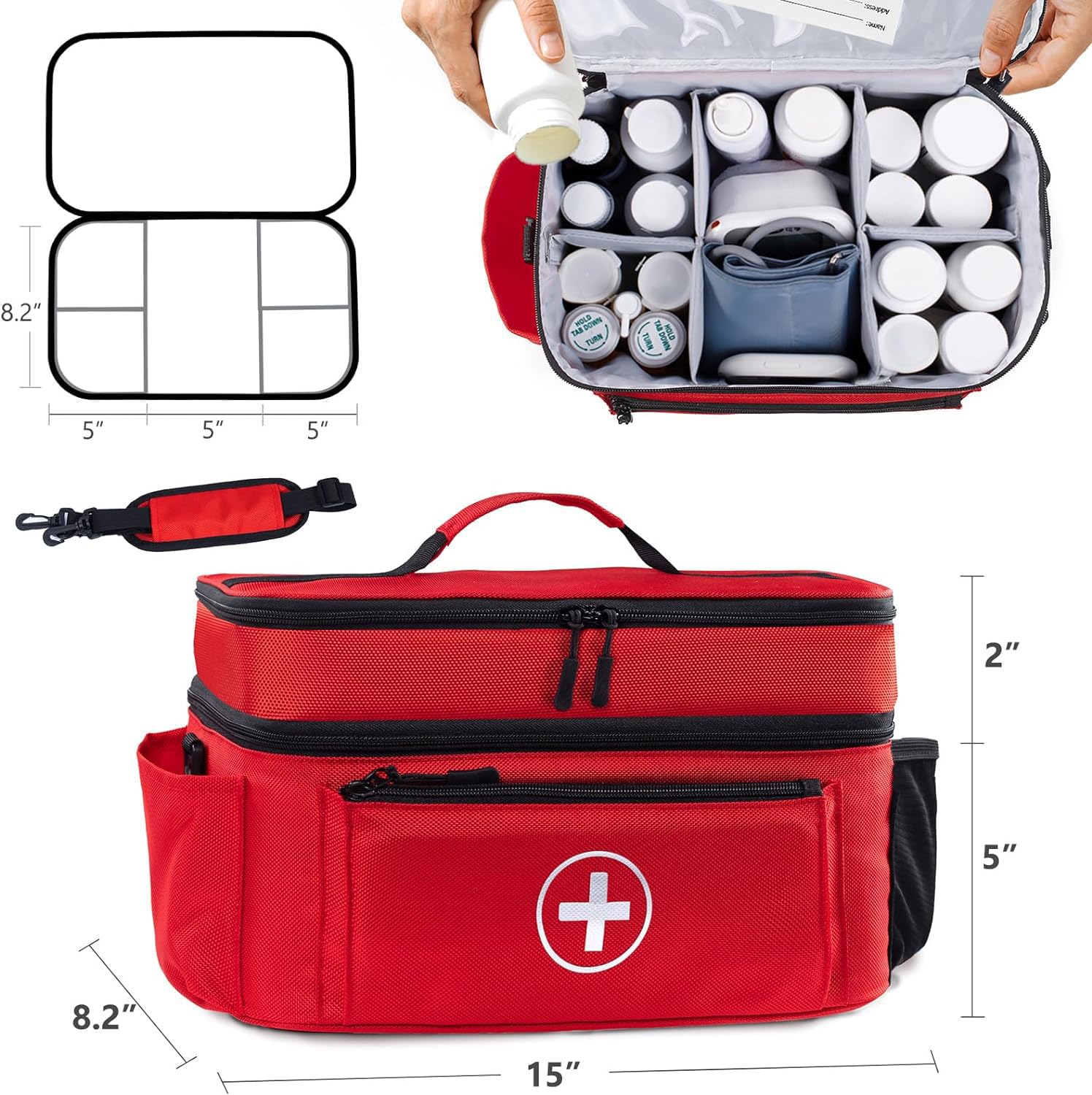 Medicine Organizer and Storage Bag Empty, Family First Aid Box, Pill Bottle Organizer Bag for Emergency Medication, Supplements