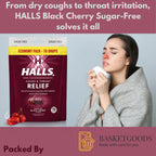 BASKETGOODS Sugar Free Black Cherry - Relief Cough Drops, Sugar Free Cough Drops, Economy Pack 70 Drops (1 Pack), Set with Baske