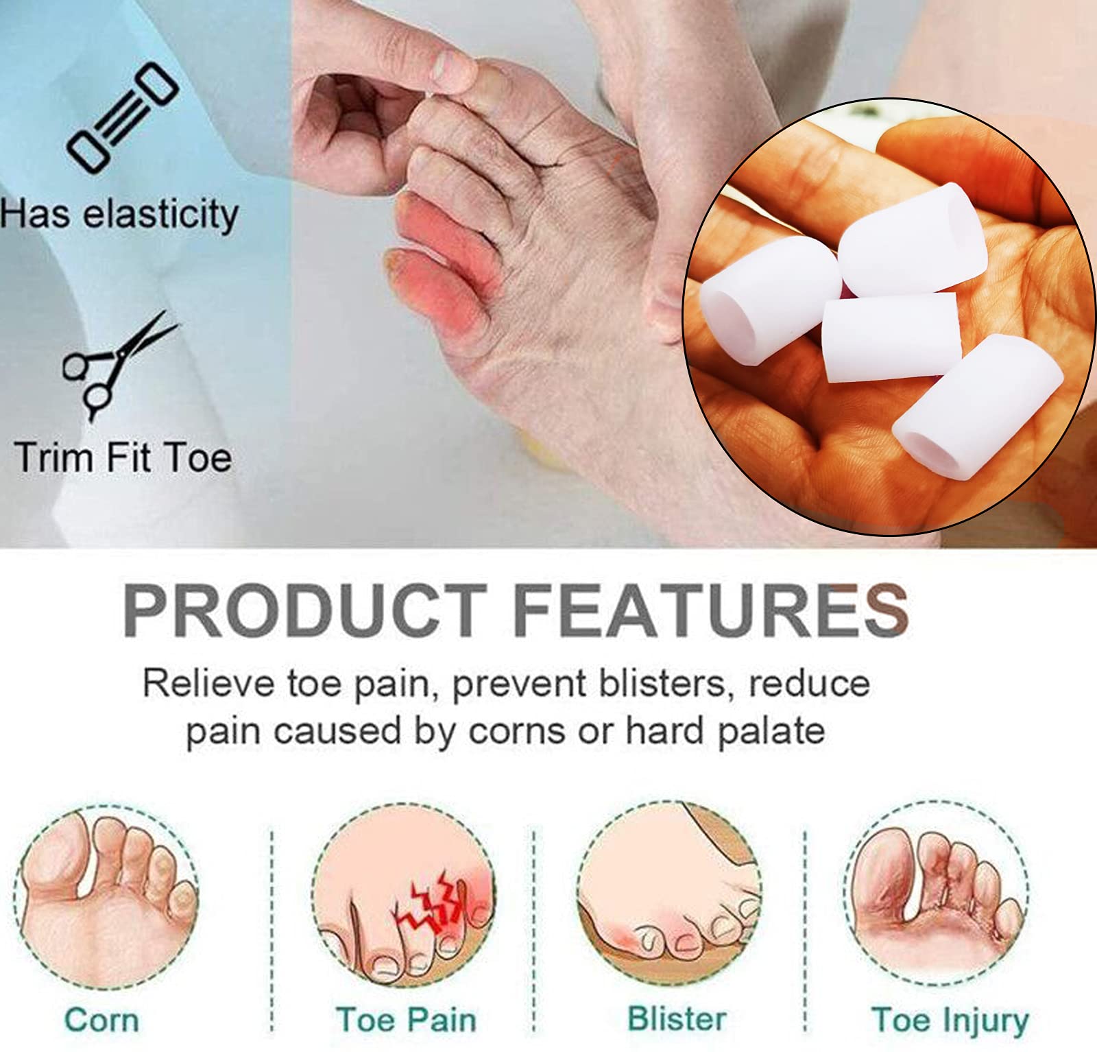 Mcvcoyh Pinky Toe Protectors 10 Pack Small Toe Caps, Gel Toe Sleeves Great for Little Toe Blisters for Corns Remover, Callus Cus