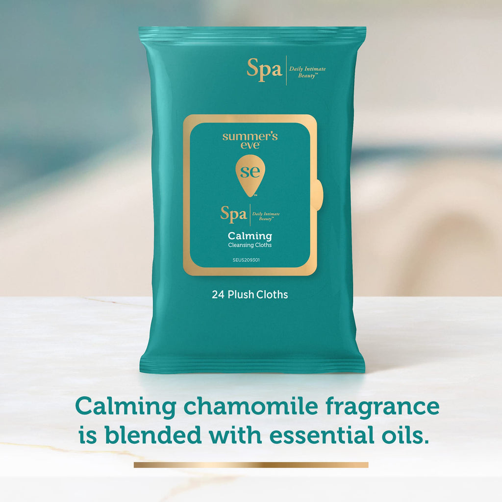 Summer's Eve Spa Calming Chamomile Feminine Wipes, 100% Plant Based*, pH balanced Plush Cloths, 24 Count