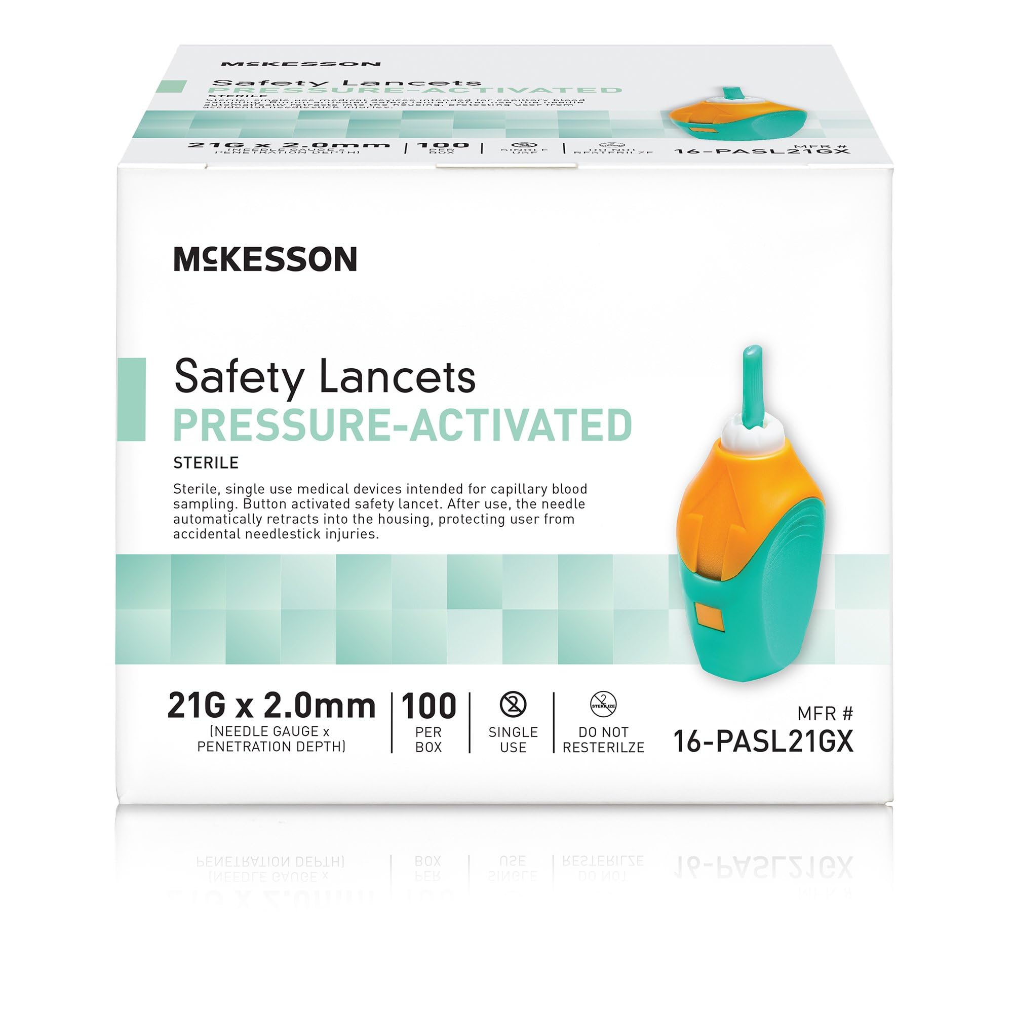 McKesson Lancets for Diabetes Testing [100 Count] Lancing Device for Blood and Glucose Test, 21G x 2.0 mm, Pressure-Activated, S