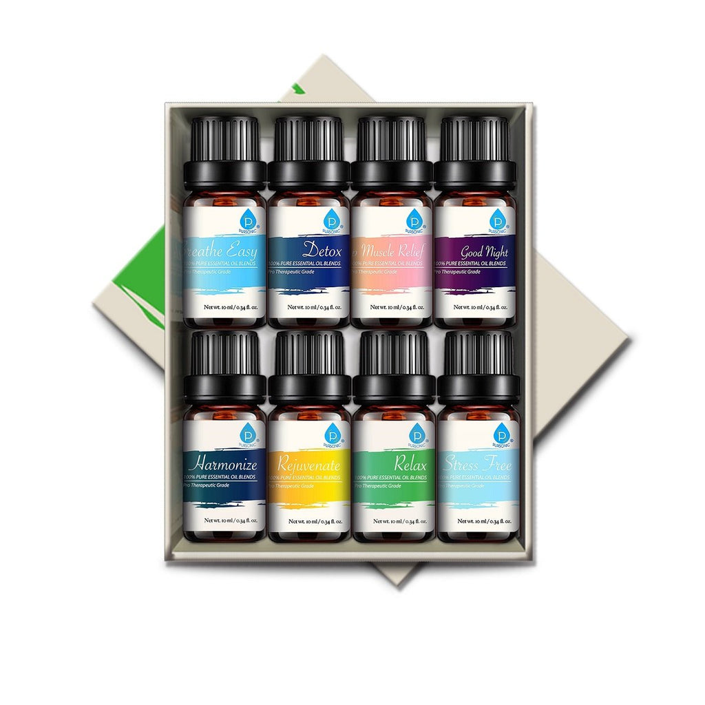 Pursonic Blends of 100% Pure Essential Aromatherapy Oils Gift Set-8 Pack , 10ML