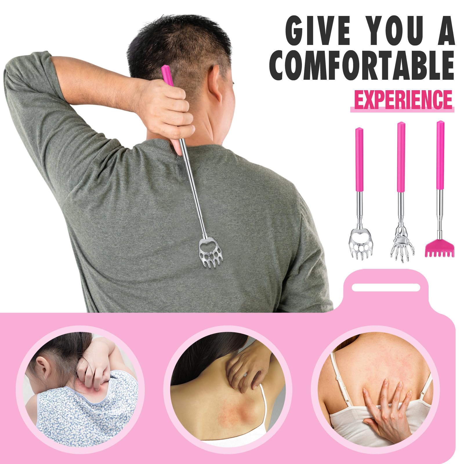 Funnymoom 60 Pcs Massage Gifts for Men Women Back Scratcher with Rubber Handles Metal Extendable Back Scratchers with Gift Tags