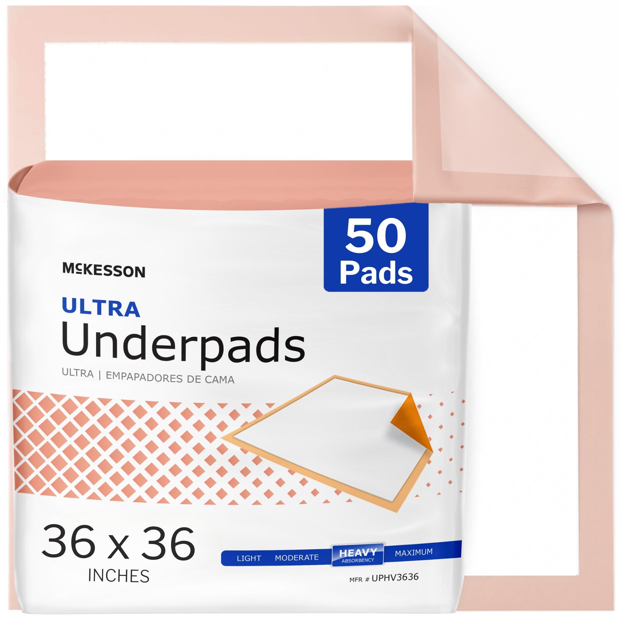 McKesson Underpads Disposable Bed Pads 36 x 36 [50 Count], Heavy Absorbency, Ultra Incontinence Chux Pads for Adults, Elderly, a
