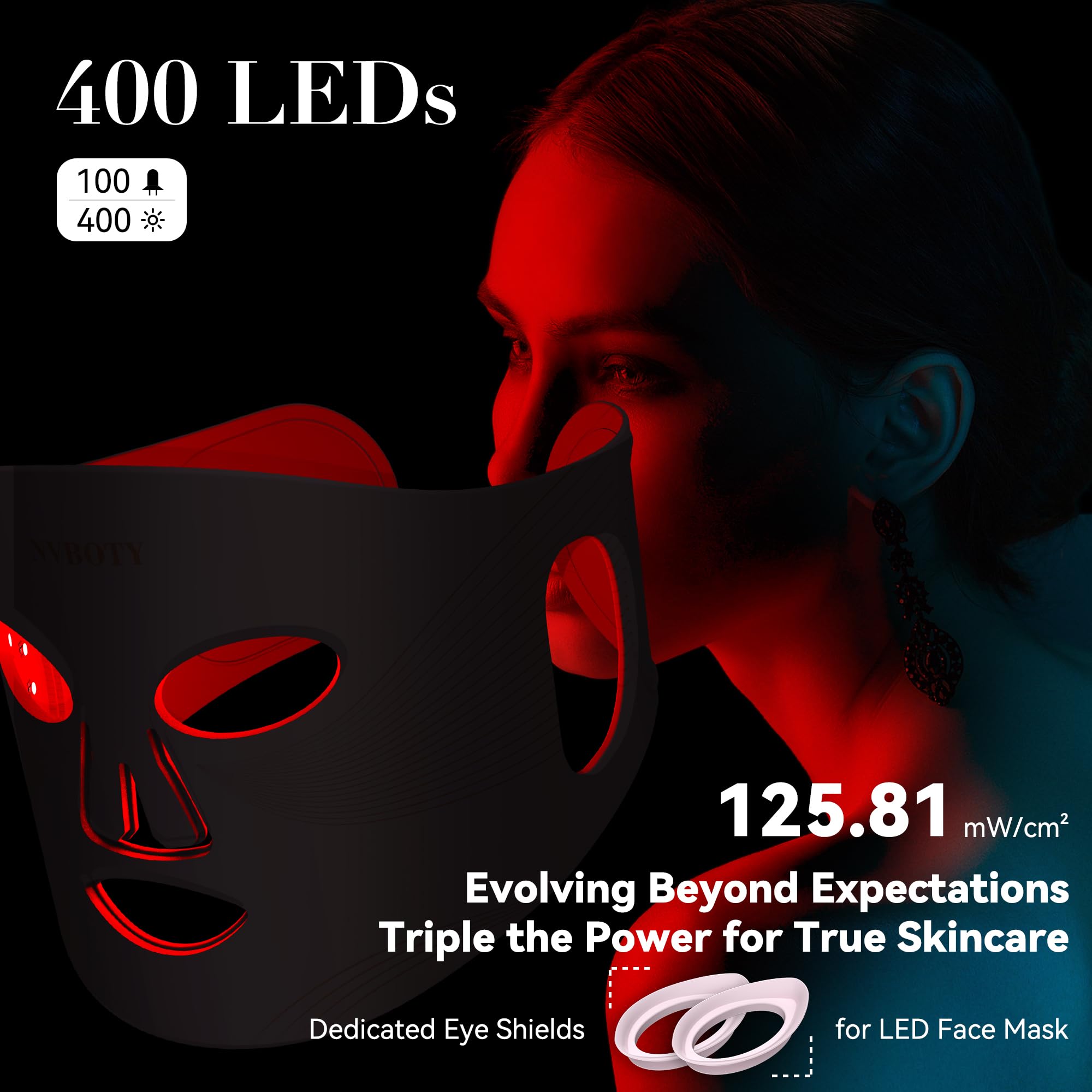 NVBOTY LED Face Mask Light Therapy, 4 Modes Portable Red Light Therapy for Face with 2000mAh Rechargeable Remote, Blue, Orange,