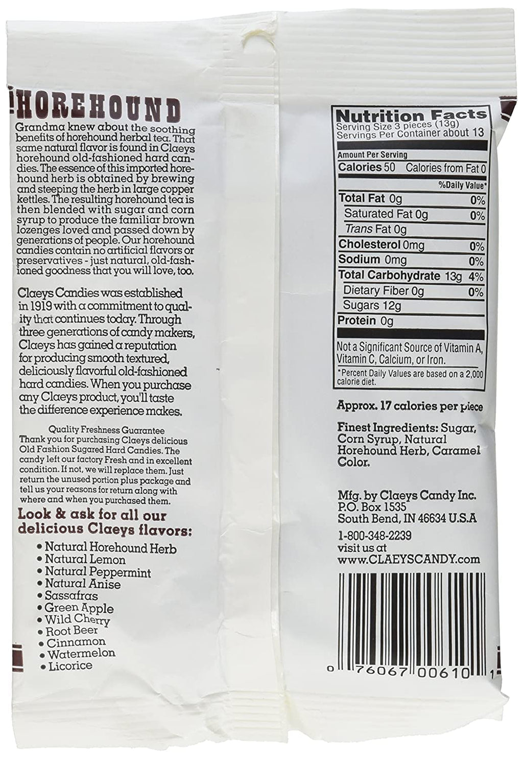 Claeys Old Fashioned Horehound Hard Candy 6 oz.