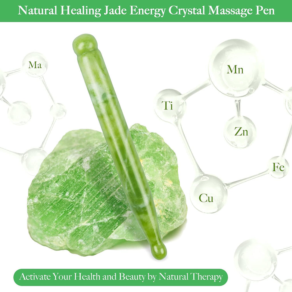 LEOSENSE Jade Acupuncture Pen, Natural Jade Gua Sha Acupressure Tool, Deep Tissue Trigger Point Massager, Reflexology Pressure P