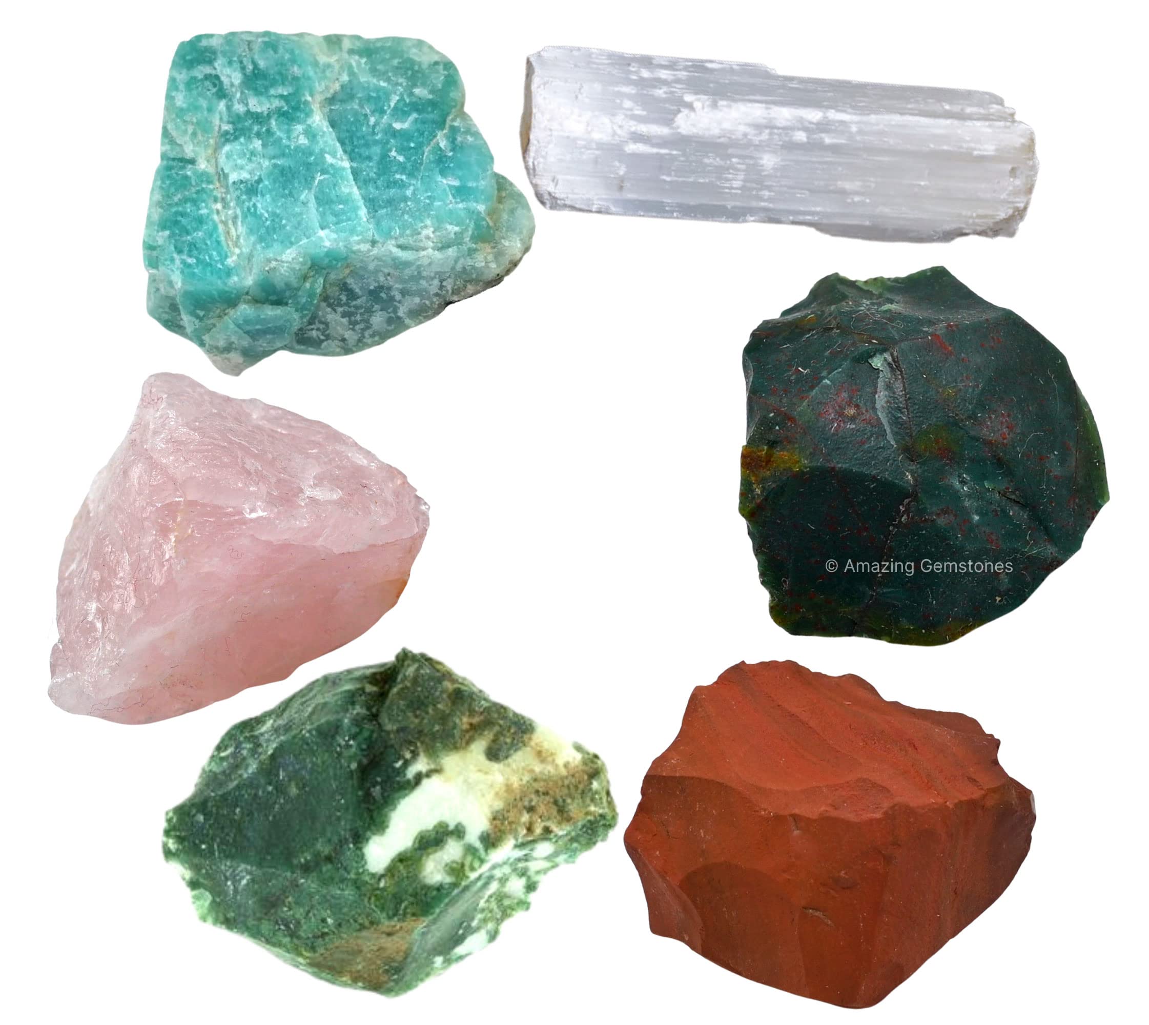 Get Well Soon Gifts for Women Recovery Manifestation Crystals, Set of 6 Blood Stone, Amazonite, Selenite, Rose Quartz, Red Jaspe