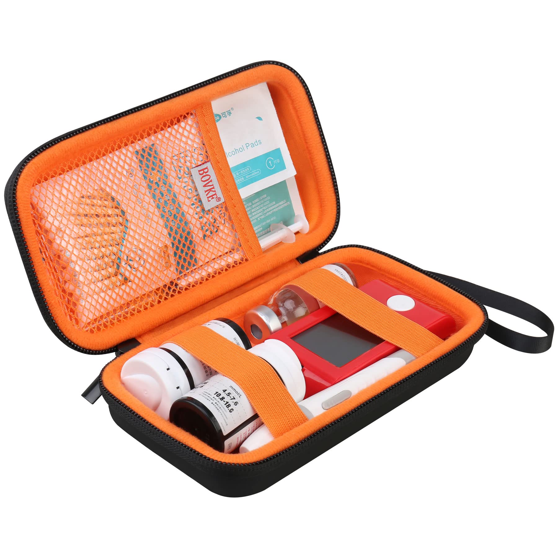 BOVKE Diabetic Supplies Travel Case, Storage Carrying Bag for Diabetes Testing Kit, Blood Glucose Monitor Meters, Test Strips, M