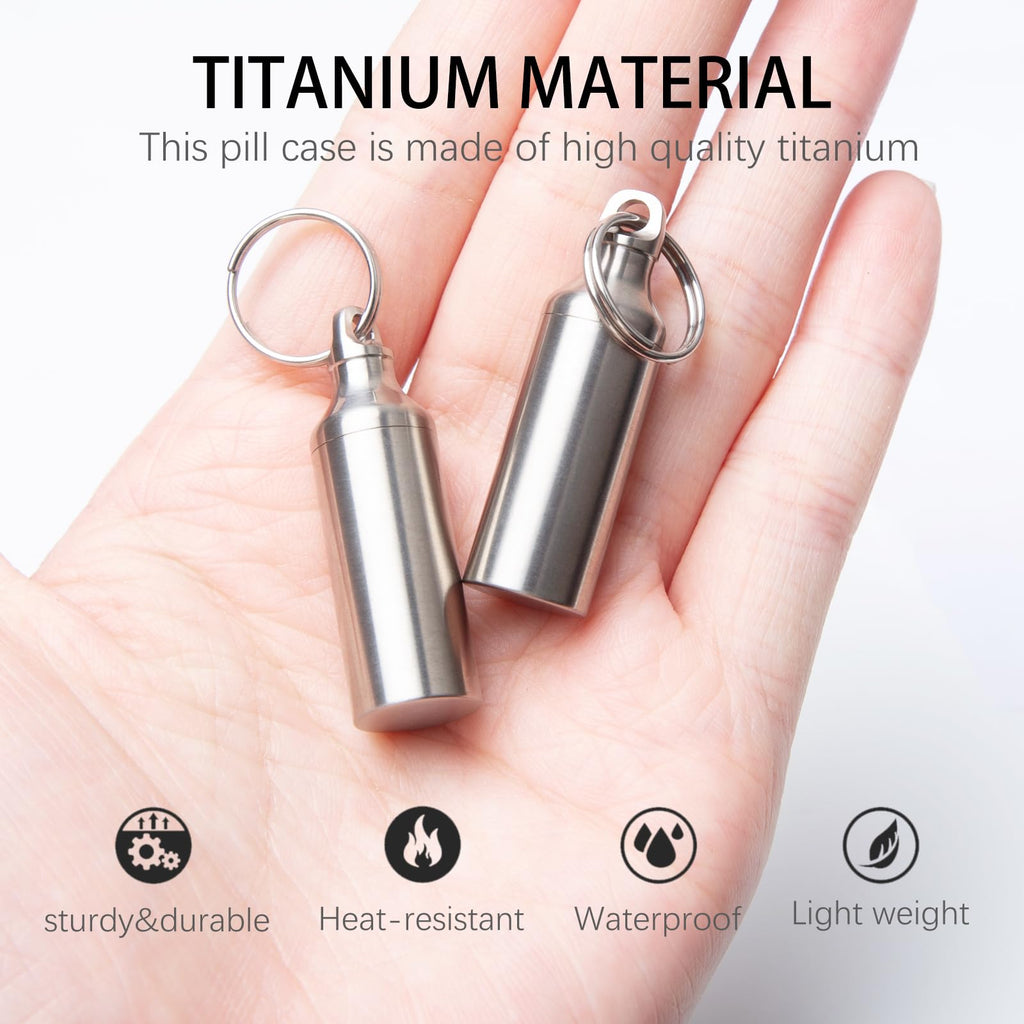 Autuveen Keychain Pill Holder Small Pill Box,Titanium Single Pill Container Pocket Pill Case for Men Women,EDC Metal Bottle for
