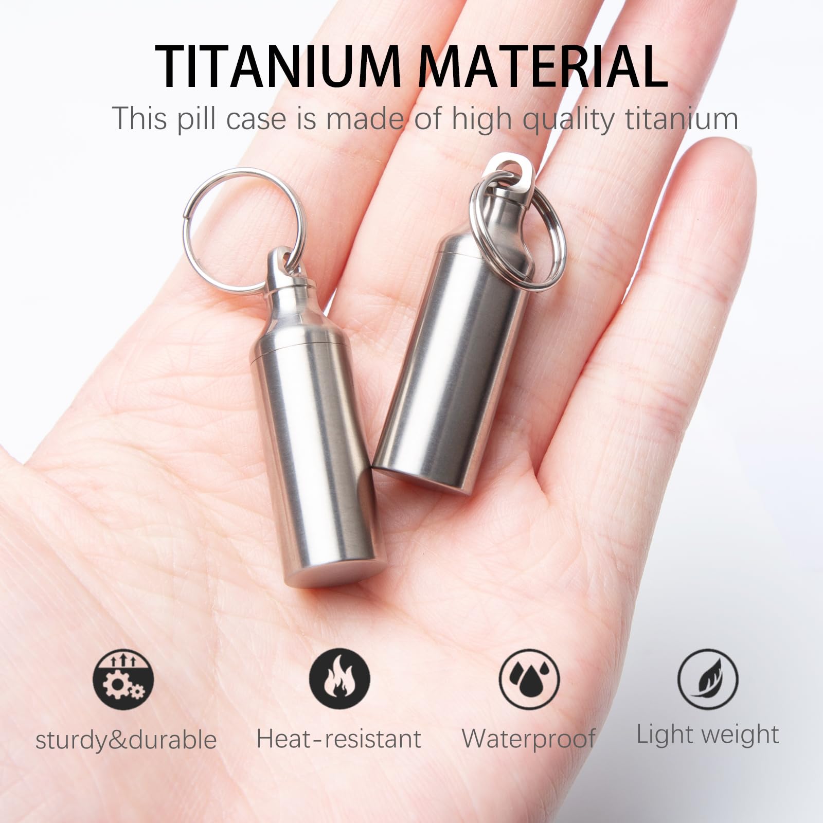 Autuveen Keychain Pill Holder Small Pill Box,Titanium Single Pill Container Pocket Pill Case for Men Women,EDC Metal Bottle for