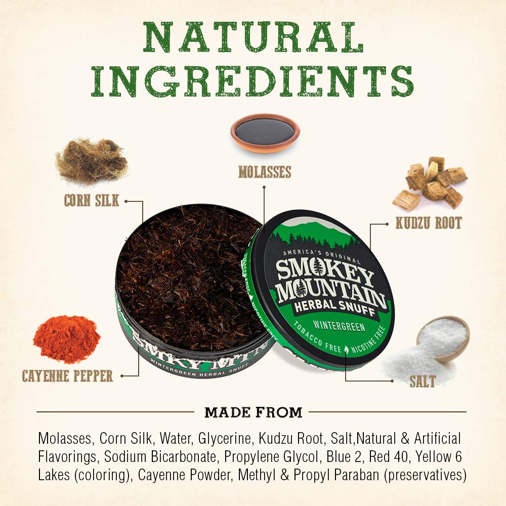 Smokey Mountain Herbal Long Cut - Wintergreen - 10 Can Box - Tobacco Free and Nicotine Free Snuff