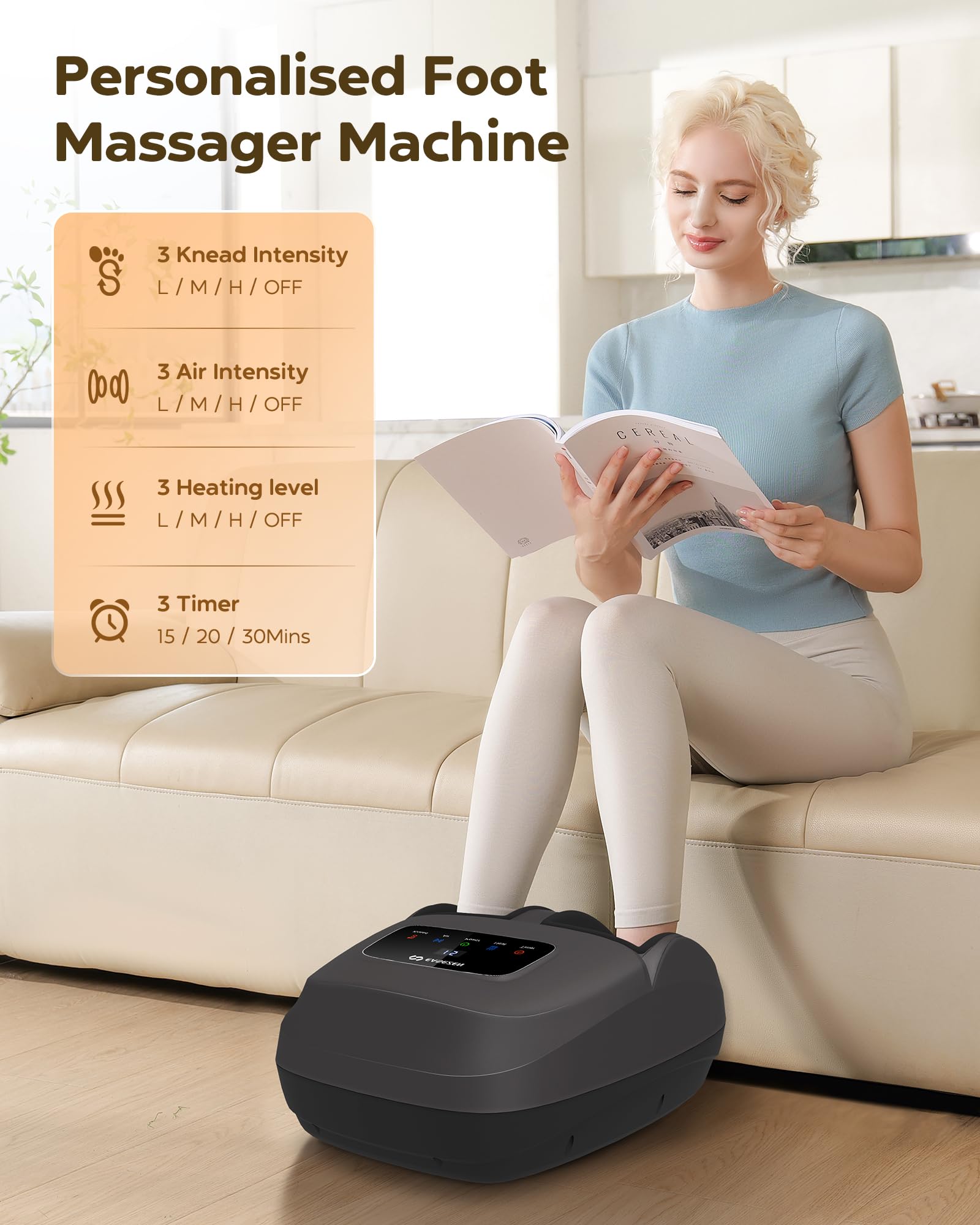 Shiatsu Foot Massager Machine with Heat, Deep Kneading, 2025 Upgrade Electric Foot Massager for Plantar Fasciitis, Neuropathy, D