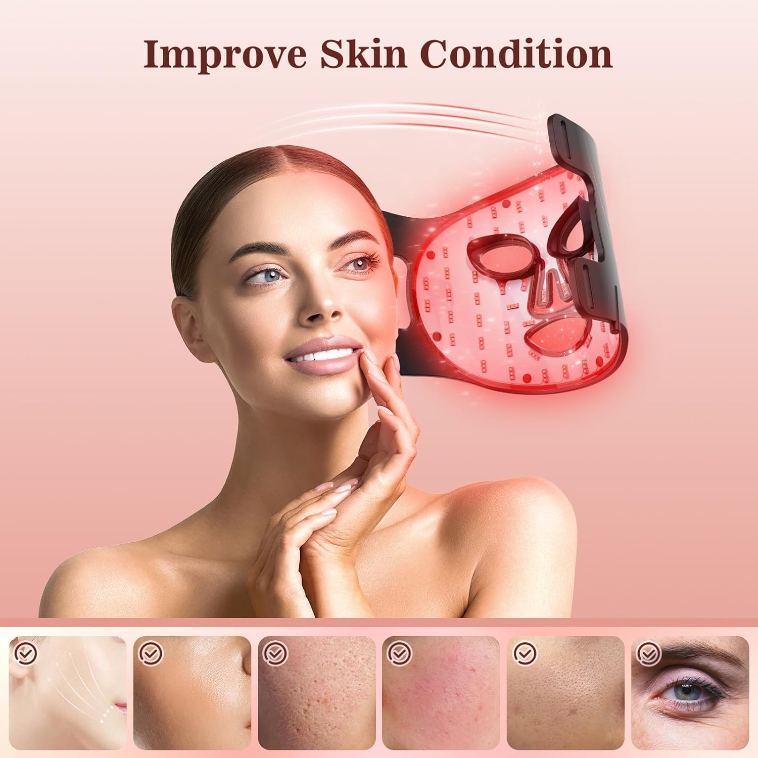 Red Light Therapy for Face, 3 Modes Portable Led Face Mask Light Therapy with Remote, Near-Infrared 850 Red Light Therapy Mask w