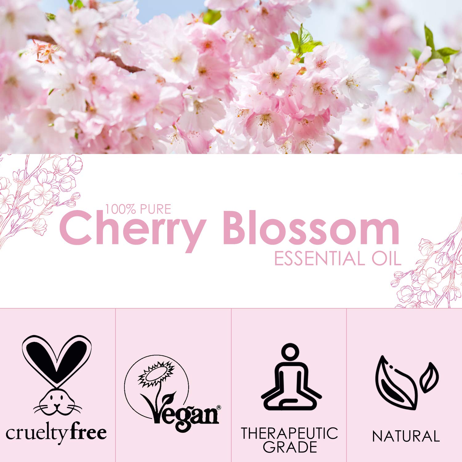 Cherry Blossom Essential Oil 120ml (4 Fl Oz), SALKING Pure & Natural Fragrance Oils, Aromatherapy Essential Oils for Diffuser, M