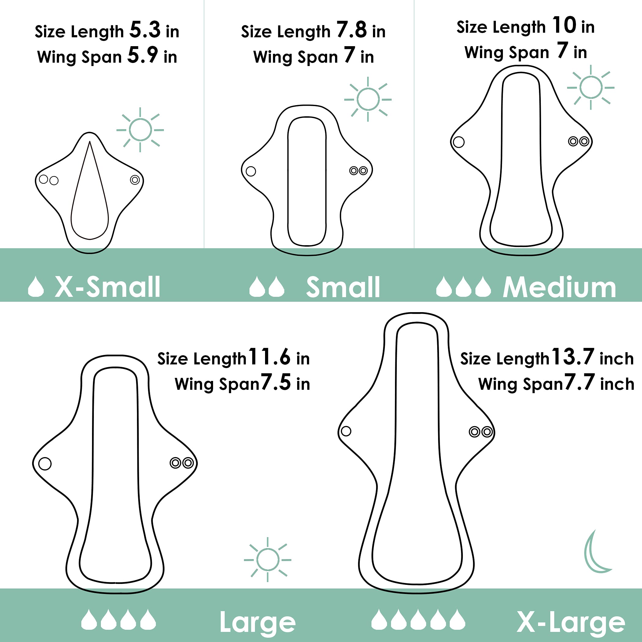 wegreeco 6 Pcs Reusable Menstrual Pads, Ultra Absorbent Cloth Pads for Period, Sanitary Pads for Teens, Women, Nonslip Panty Lin
