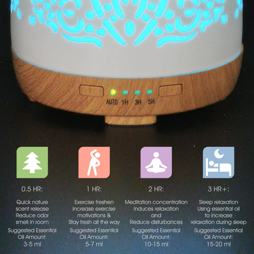 Earnest Living Essential Oil Diffuser White Ceramic Diffuser 250 ml Timers Night Lights and Auto Off Function Home Office Humidi
