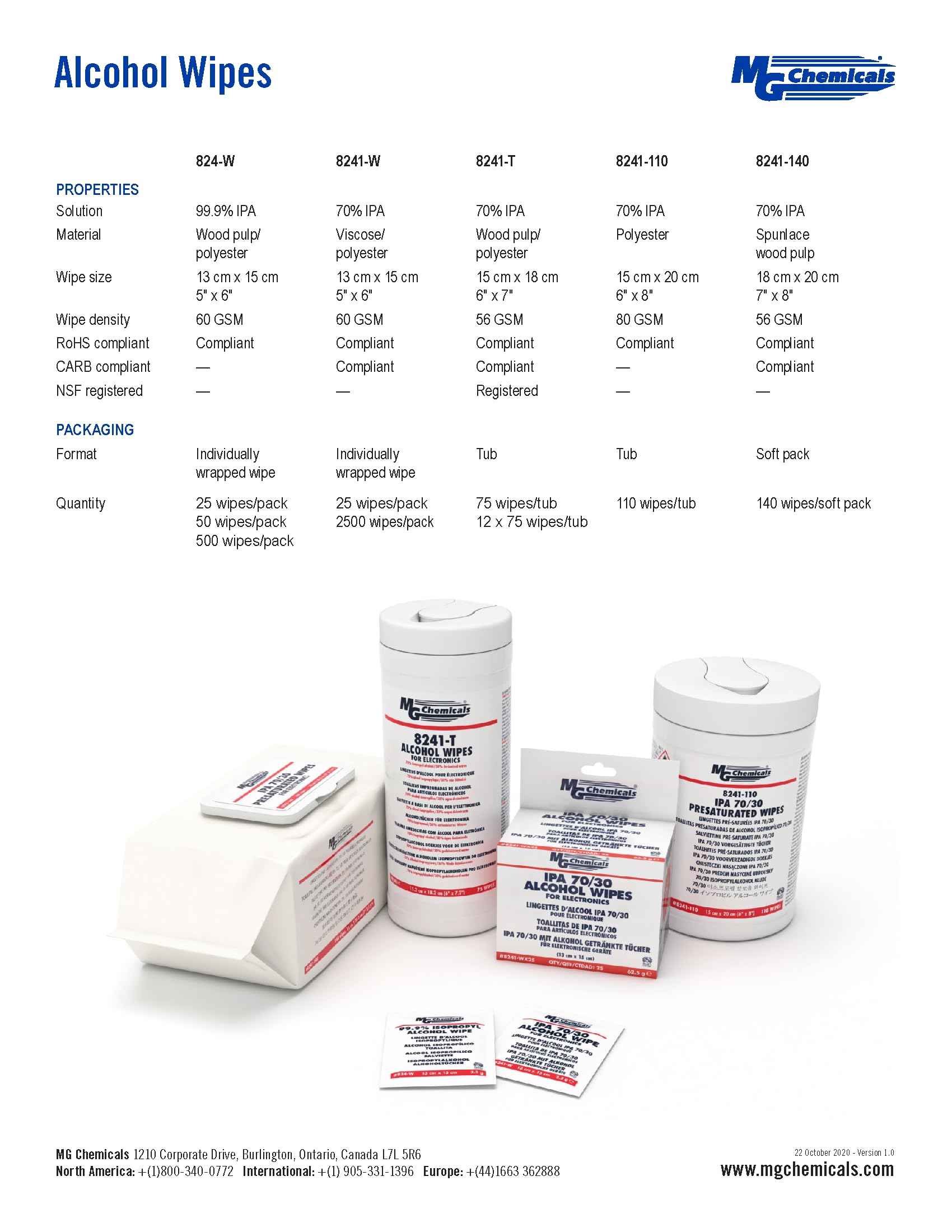 MG Chemicals 99.9% Isopropyl Alcohol Wipe, 6 Length x 5 Width (Bag of 25) (824-WX25)