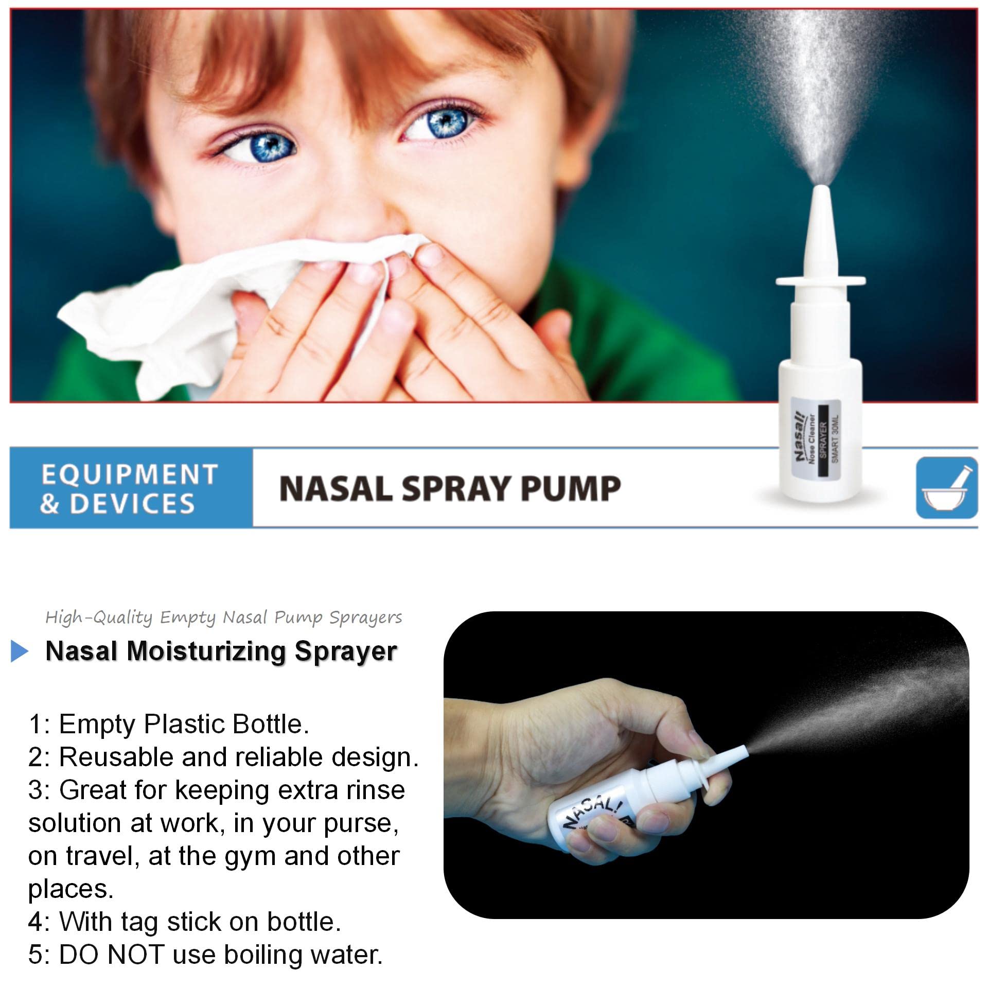 40 Nasal Salt + Neti Pot 300ml + Moisturizing Nasal Sprayer [Daily Nose Care] + Waterproof Travel Bag - Nasal Wash Saline Packet