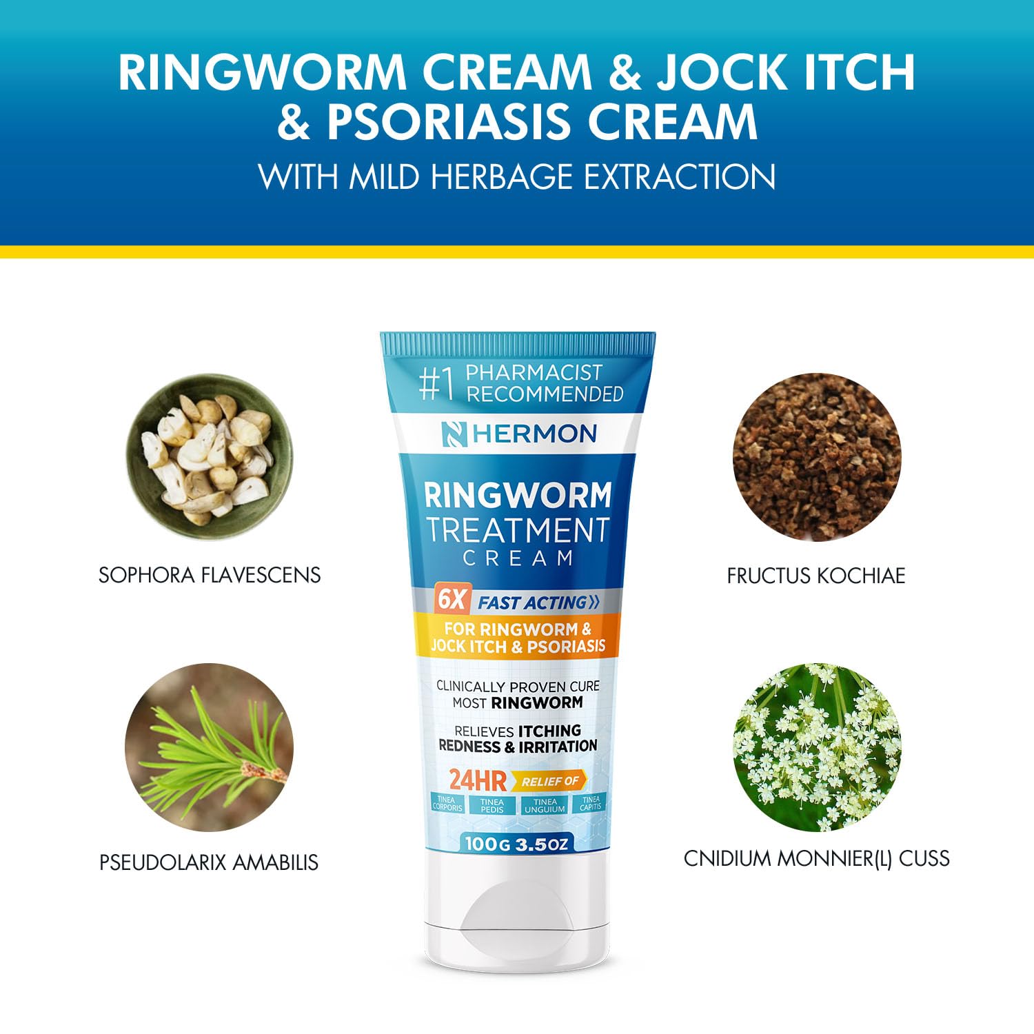 Hermon Powerful Antifungal Ringworm Cream - Effective Treatment for Stubborn Ringworm, Jock Itch, Eczema, Tinea Versicolor, Athl