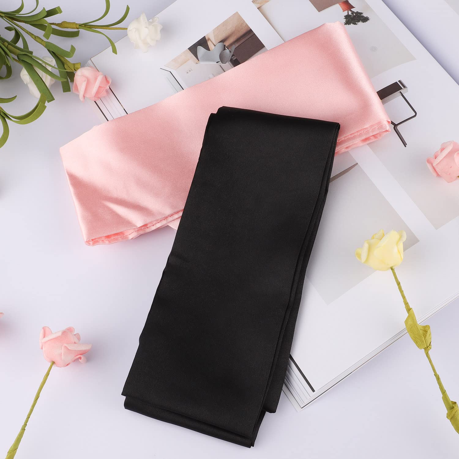 2Pcs Satin Eye Mask Sleep Mask, 157cm/62inch Adjustable Satin Blindfold Soft Satin Eye Covers Valentine's Day Gift for Travel, N