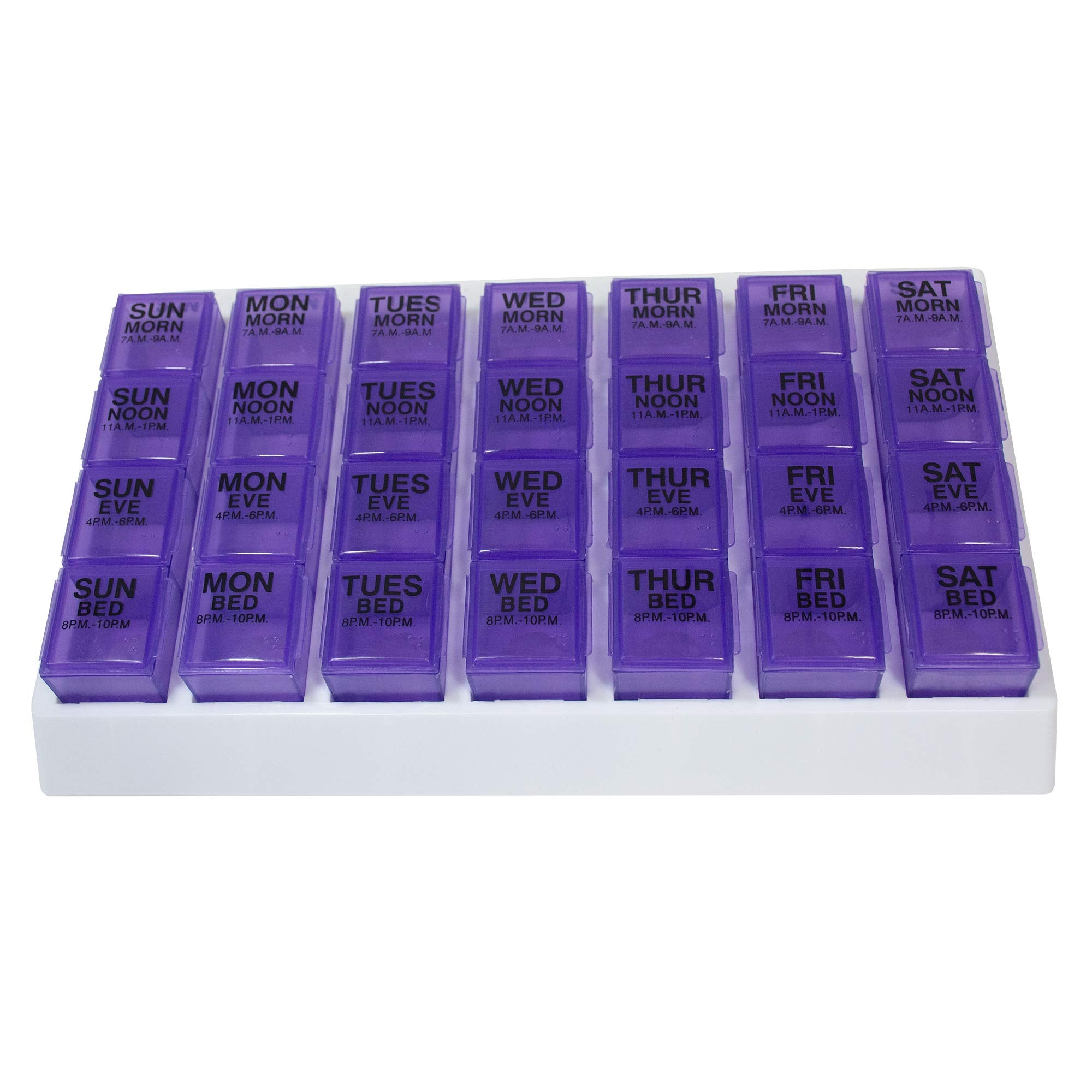 GMS 4 Times Per Day Weekly Slant Tray Pill Organizer - Includes 7 Removable Pill Boxes Designed to Protect and Remind That its M