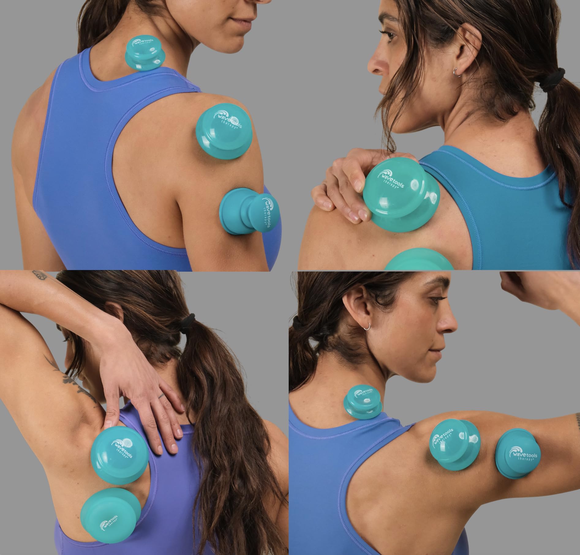 Dual Style Silicone Massage Cupping Therapy Set with All Natural Balm, Mixed 4 or 6 Packs with case (6 Pack, Clear Teal Glide Cu