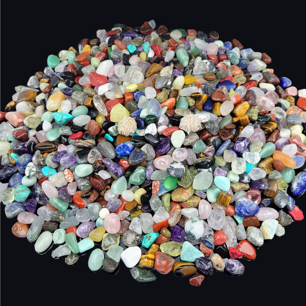 800Pcs+ (3lb) Gemstones and Crystals Set,30Kinds+ Bulk Rocks and Minerals Science Kit,Rocks Collections for Kids,Tumbled Chips C