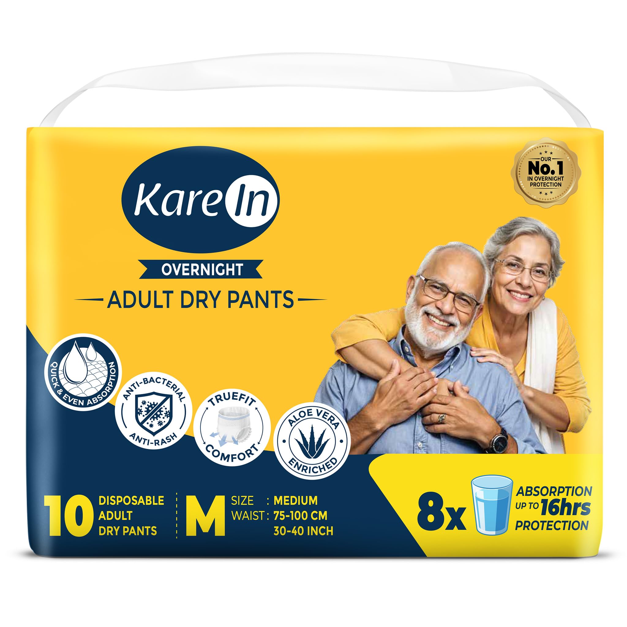 Karein Overnight Adult Diaper Pant M Size, Medium, Waist (75100 Cm 3040), 10 Unit, Long Protection Hour, Unisex, Quick & Eve