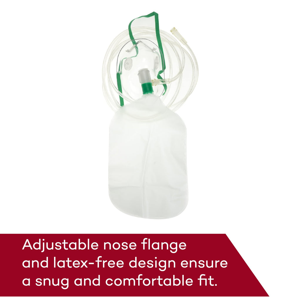 Dealmed Non-Rebreather Oxygen Mask - Oxygen Face Mask with Adjustable Nose Clip, Clear Finish, Adult Size, Suitable for Doctors,