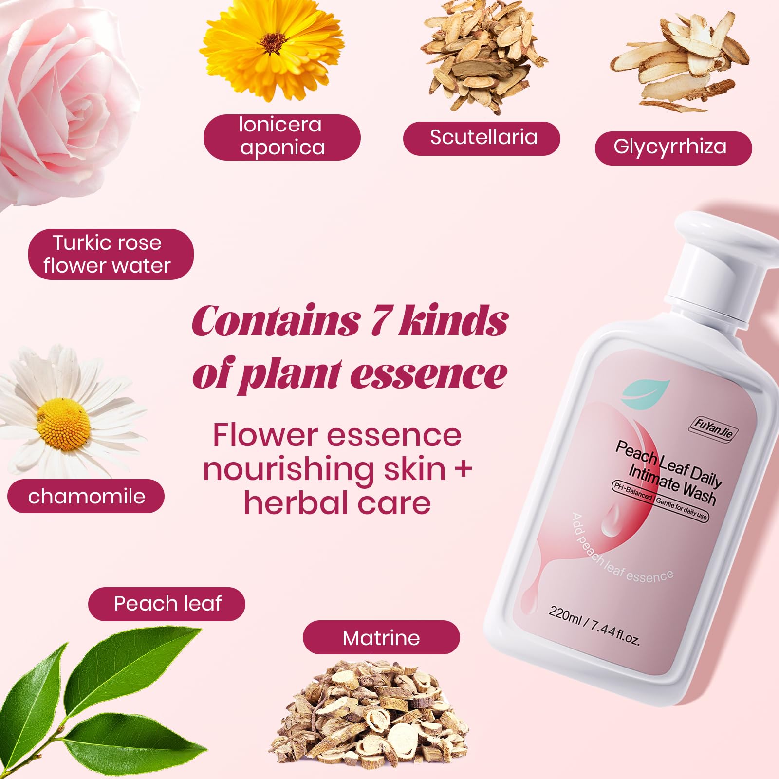 FuYanJie Peach Leaf Feminine Wash For intimate area Hygiene and Itchy, pH Balanced Body Wash with Lactic Acid For Sensitive Skin