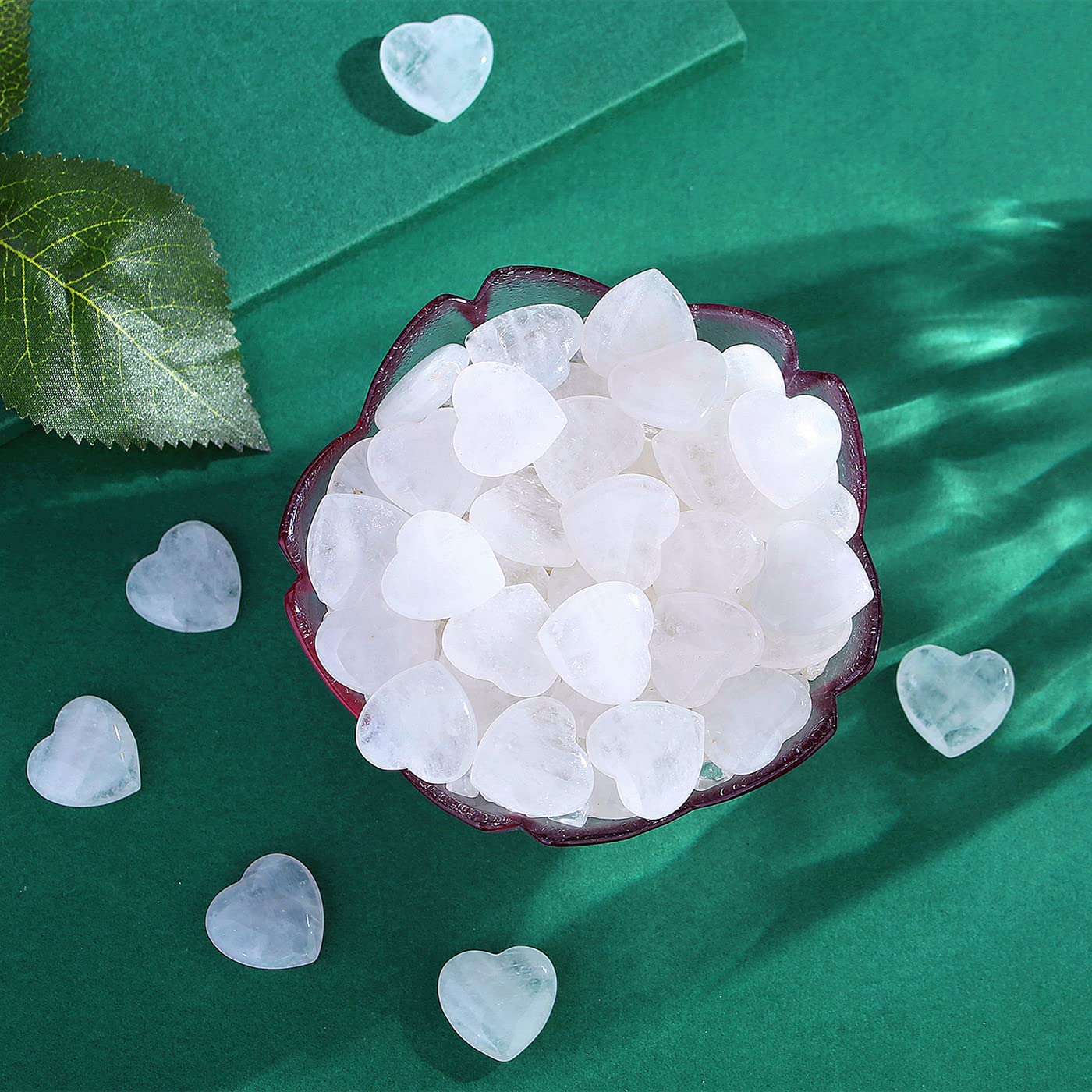 20 PCS Clear Crystal Heart Healing Crystals Cute Polished Crystal Mini Pocket Stones Natural Palm Love Gemstones Set Bulk Wholes