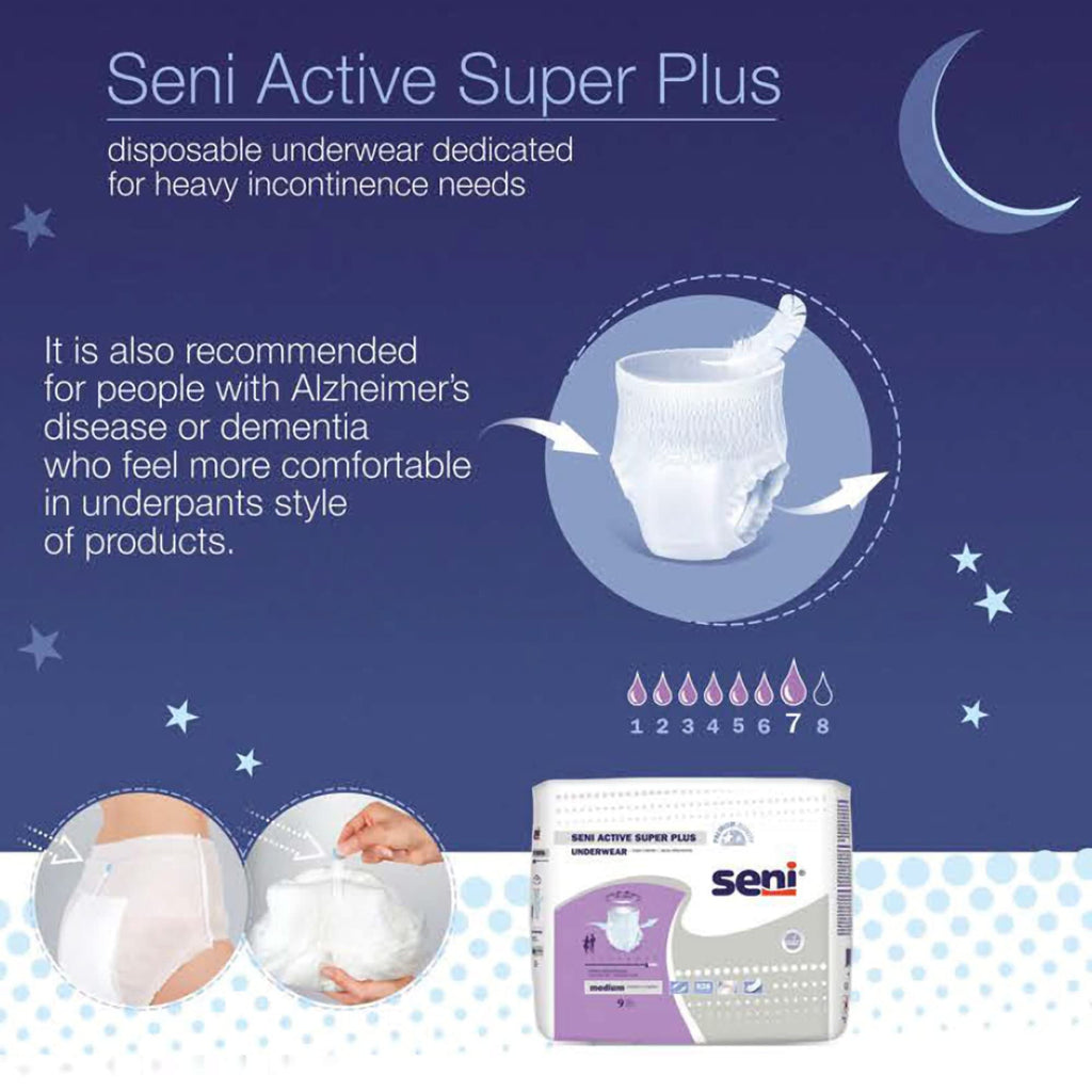 Seni Active Super Plus Disposable Underwear Pull On with Tear Away Seams Small, S-SM22-AP1, Heavy, 88 Ct
