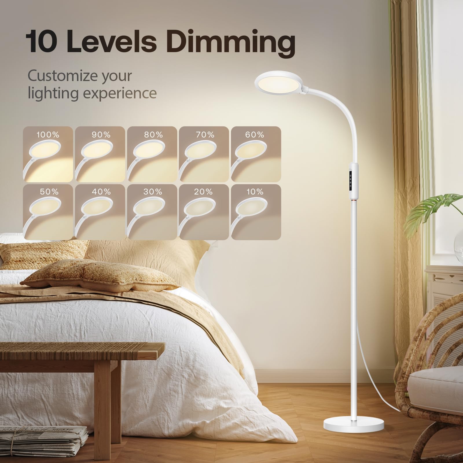 Aoife Sunlight Light Therapy Floor Lamp with 15000 Lux Daylight 10 Color Temperature and 10 Brightness Natural Sun Light Remote