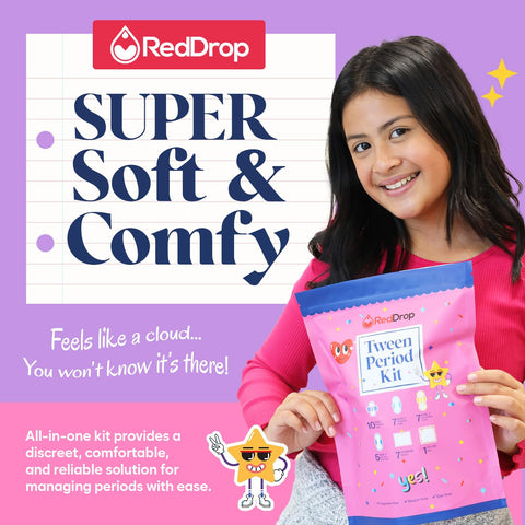 RedDrop Period Kit for Tweens - First Period Kit for Girls 9-12 - Includes 30 Everyday Pads, 14 FlowDay Teen Pads, 14 FlowNight 