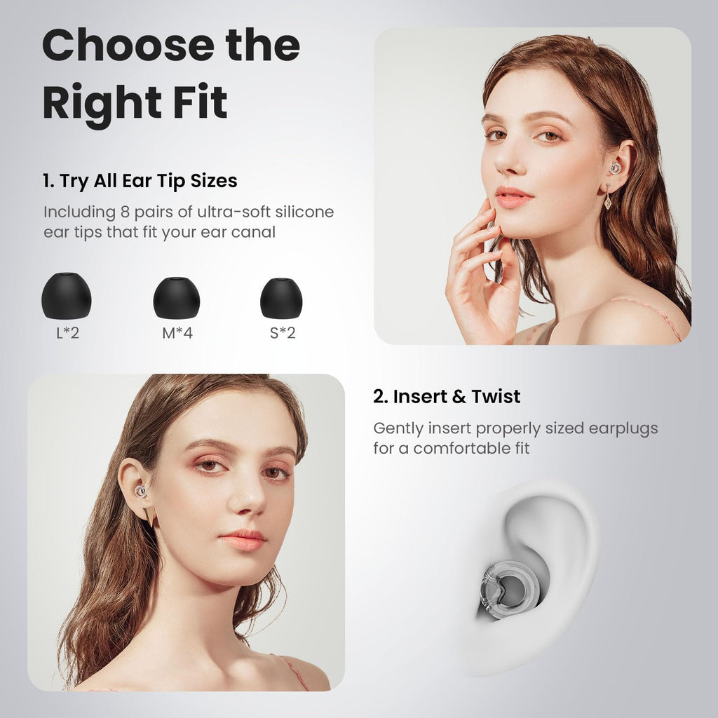 JUSTRVN Ear Plugs for Concert, 2 Pairs of Noise Reduction Earplugs 25dB-30dB with 8 Ear Tips&Carry case,Reusable Hearing Protect