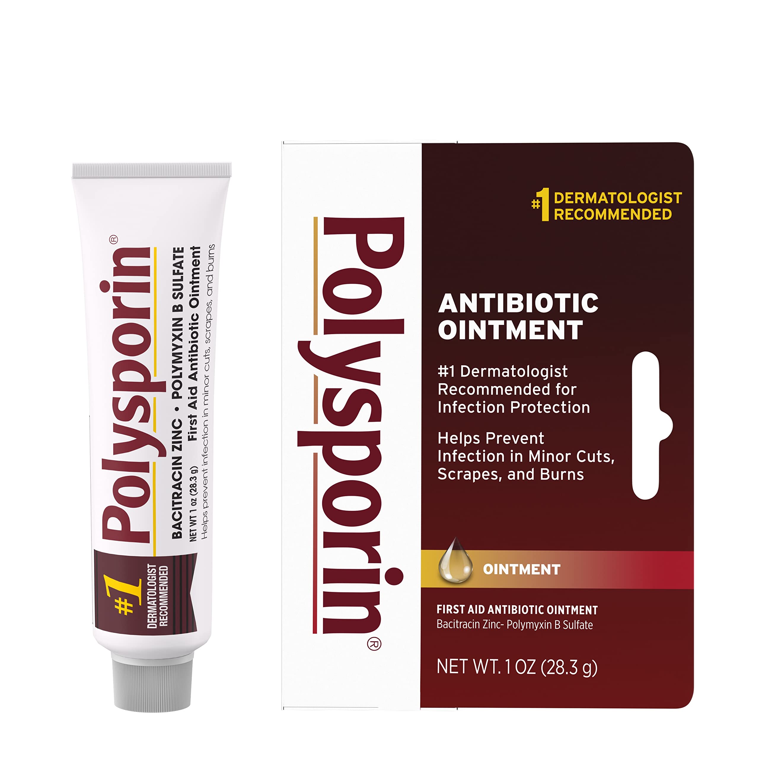 Polysporin First Aid Topical Antibiotic Skin Ointment With Bacitracin Zinc & Polymyxin B Sulfate, For Infection Protection & Wou