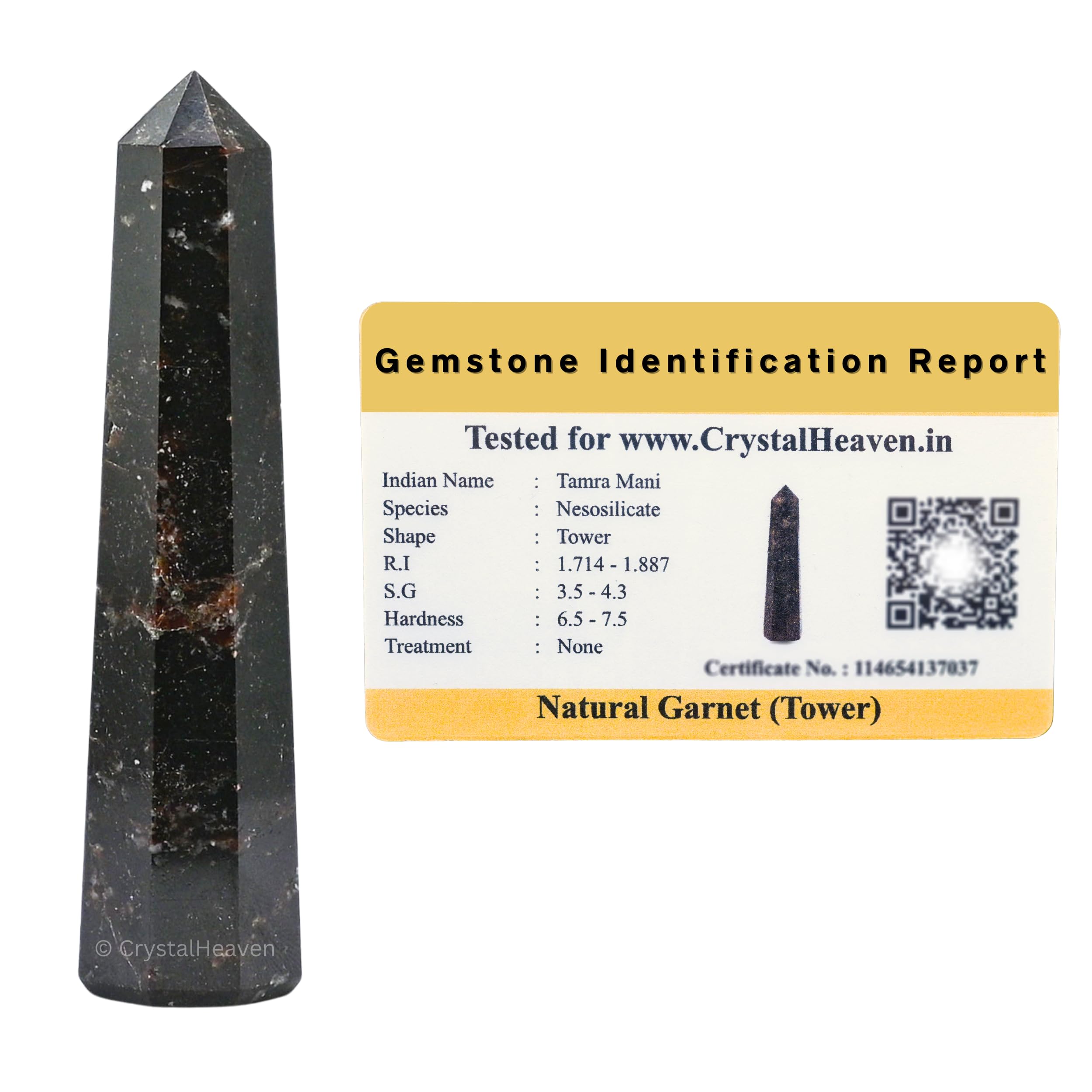 Crystal Heaven Certified Garnet Crystal Tower Obelisk Point For Chakra, Healing And Balancing  Aaa Grade Original Certified Gem
