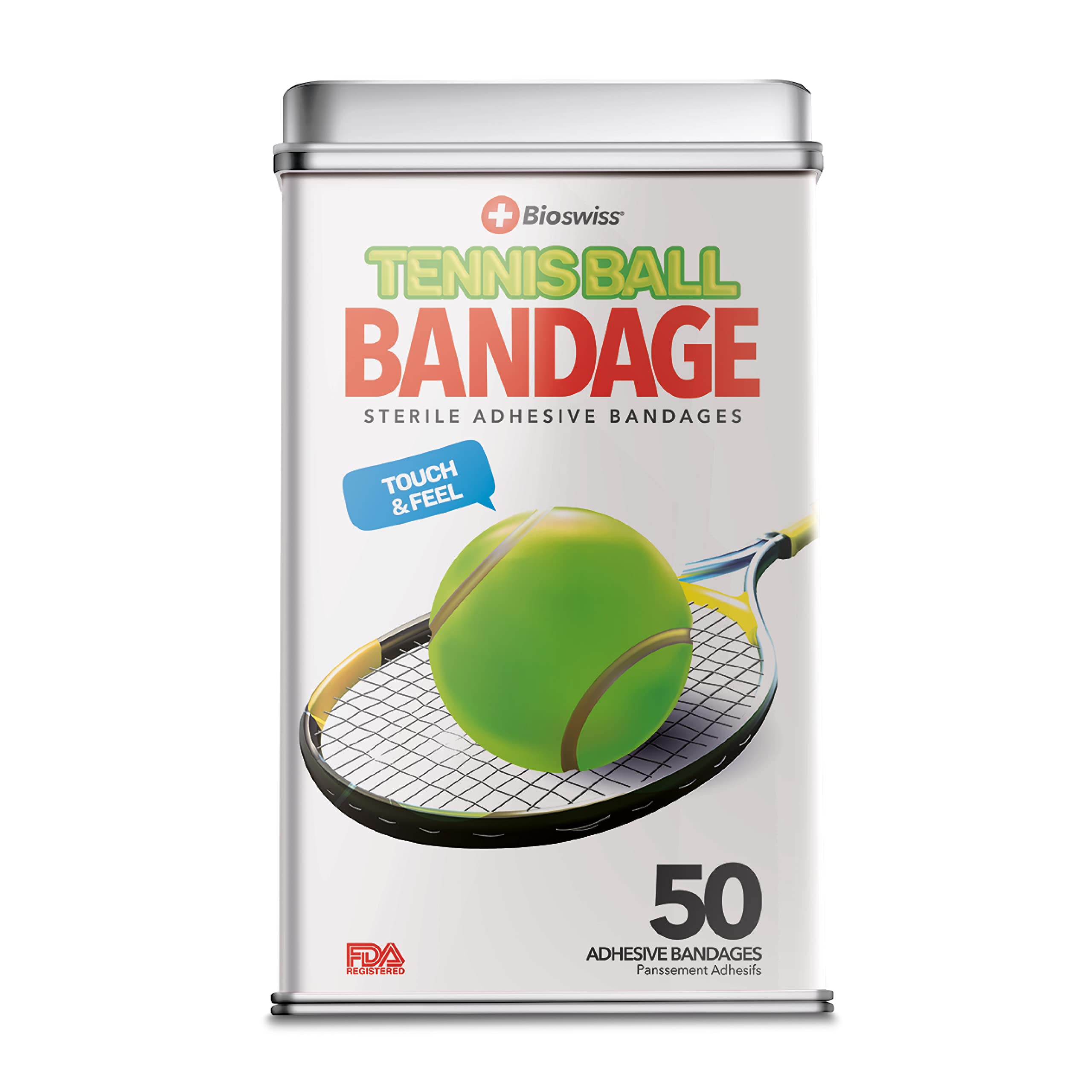 BioSwiss Bandages, Tennis Ball Shaped Self Adhesive Bandage, Latex Free Sterile Wound Care, Fun First Aid Kit Supplies for Kids,