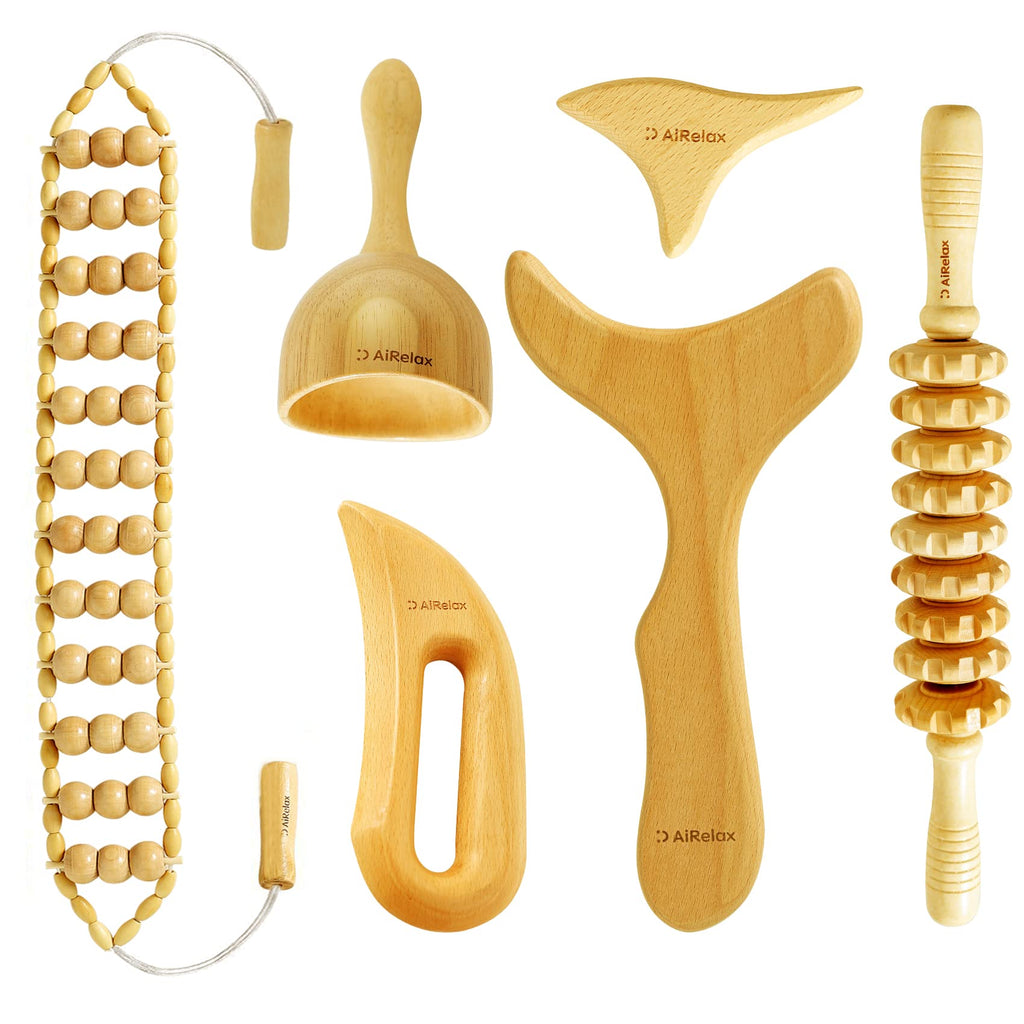 AiRelax 6 in 1 Wood Therapy Massage Tools,Lymphatic Drainage Massager Maderoterapia Kit Colombiana for Body Shaping,Body Sculpti