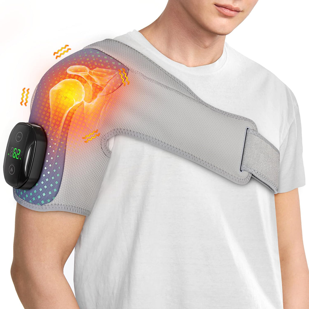 YUANBO Heated Shoulder Wrap Massager Cordless Electric Shoulder Heating Pad for Neck with Massage 3 Heat & Vibration