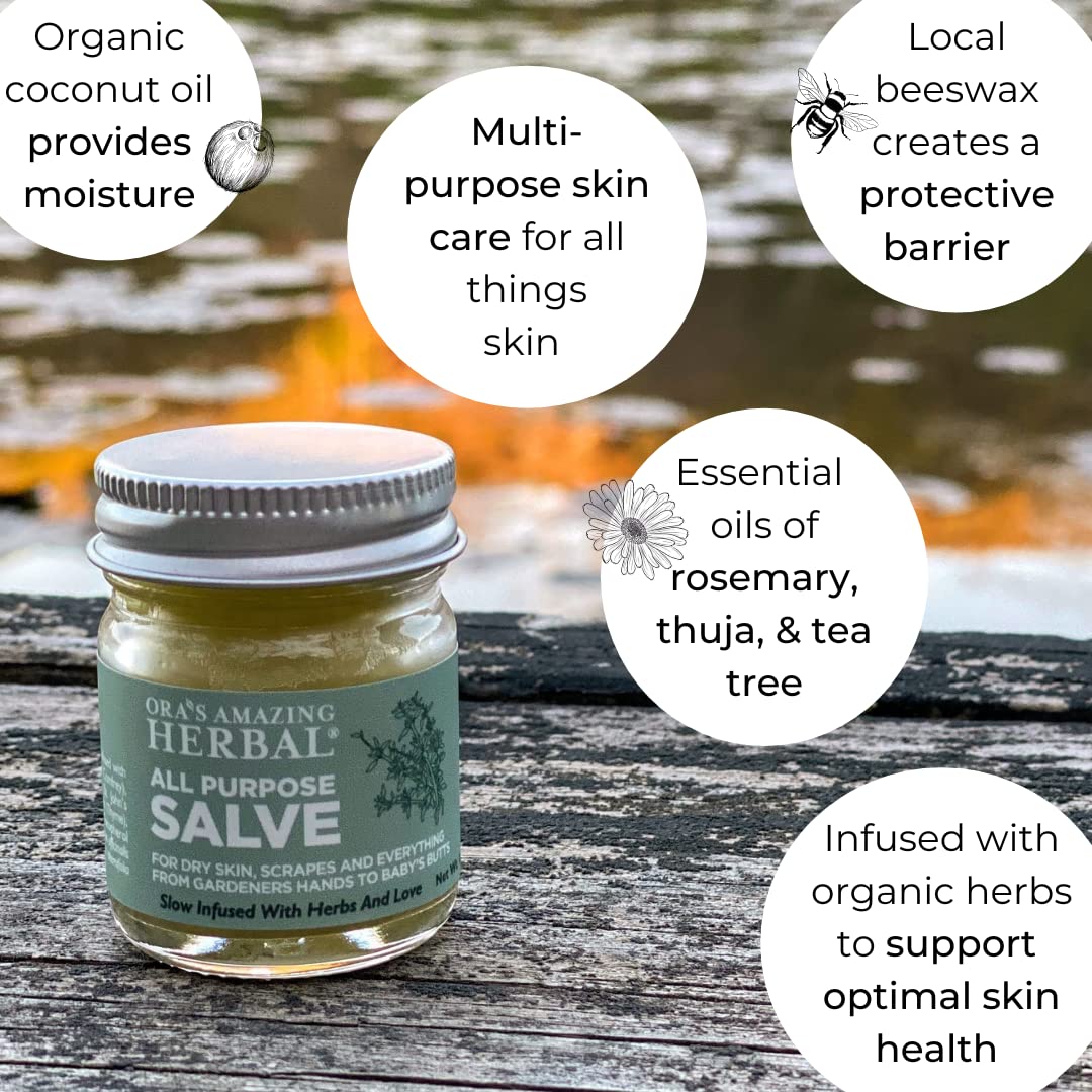 Oras Amazing Herbal All Purpose Salve, Natural Healing Ointment, Tea Tree Balm, Comfrey Calendula Thyme Plantain, Hand Salve, R