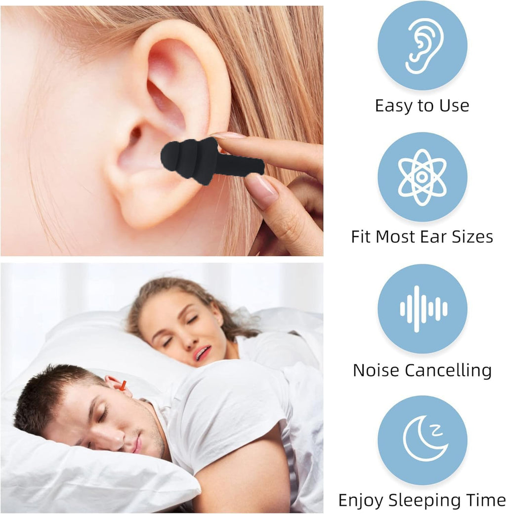 4Pairs Ear Plugs for Sleeping,Soft Silicone Earplugs Noise Cancelling,Black Earplug for Swimming Snoring Concerts Shooting Airpl