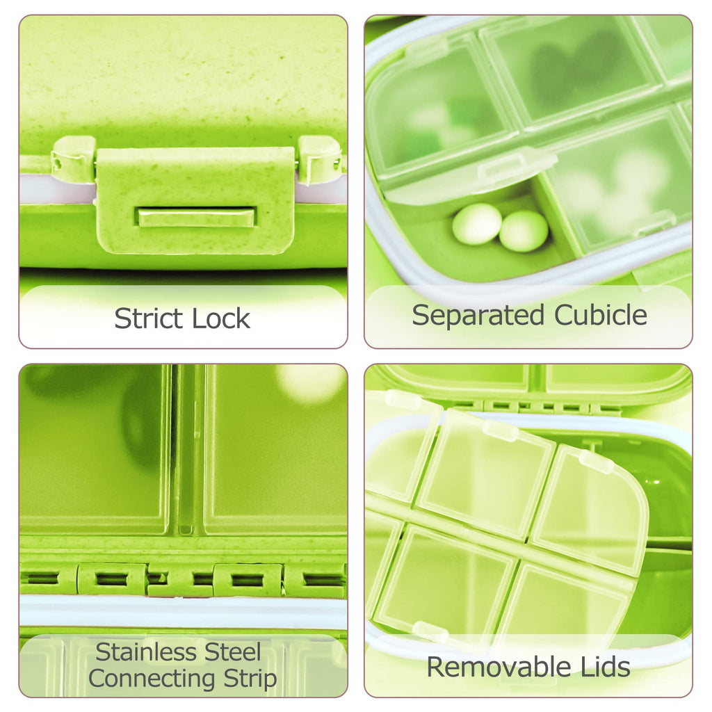 1Pack Travel Pill Organizer, 8 Compartments Portable Pill Case, Small Pill Box for Pocket Purse Portable Medicine Vitamin Contai