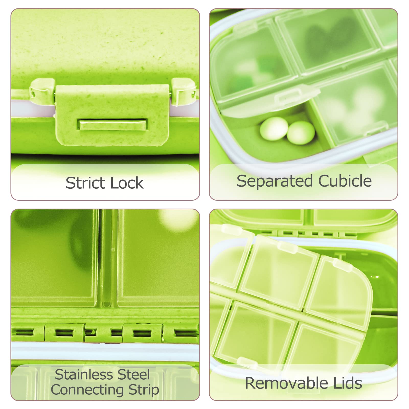 1Pack Travel Pill Organizer, 8 Compartments Portable Pill Case, Small Pill Box for Pocket Purse Portable Medicine Vitamin Contai