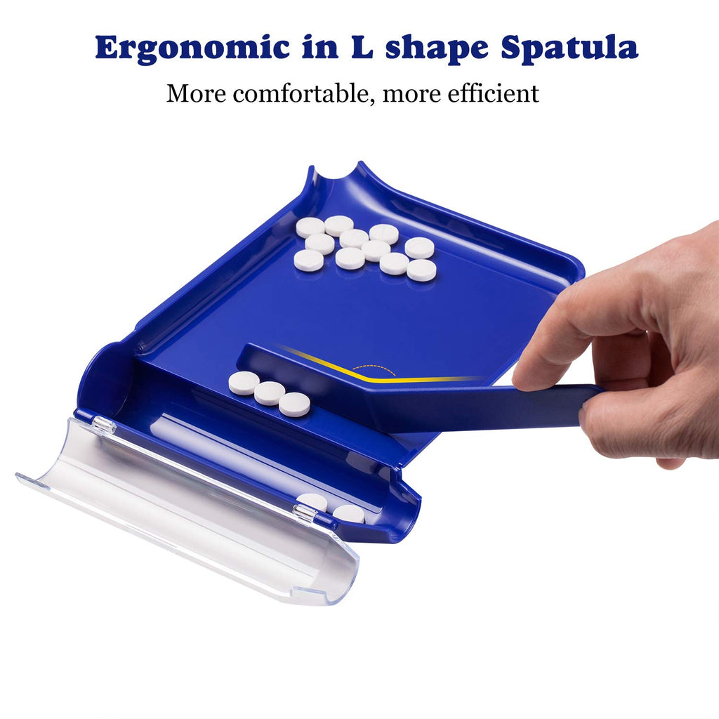 Medarchitect Right Hand Pill Counting Tray with Spatula (Blue - L Shape)