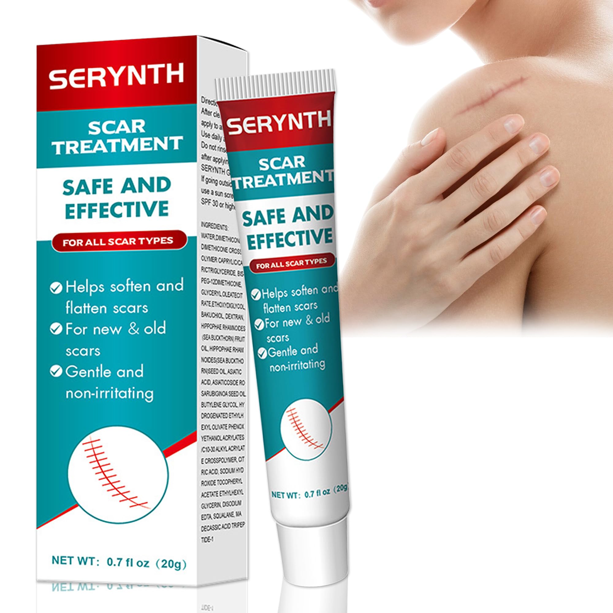 Silicone Scar Gel 20g, Effective Scar Cream - Reduces The Appearance of Both Old and New Scars from Burns, Injury, Acne, Stretch